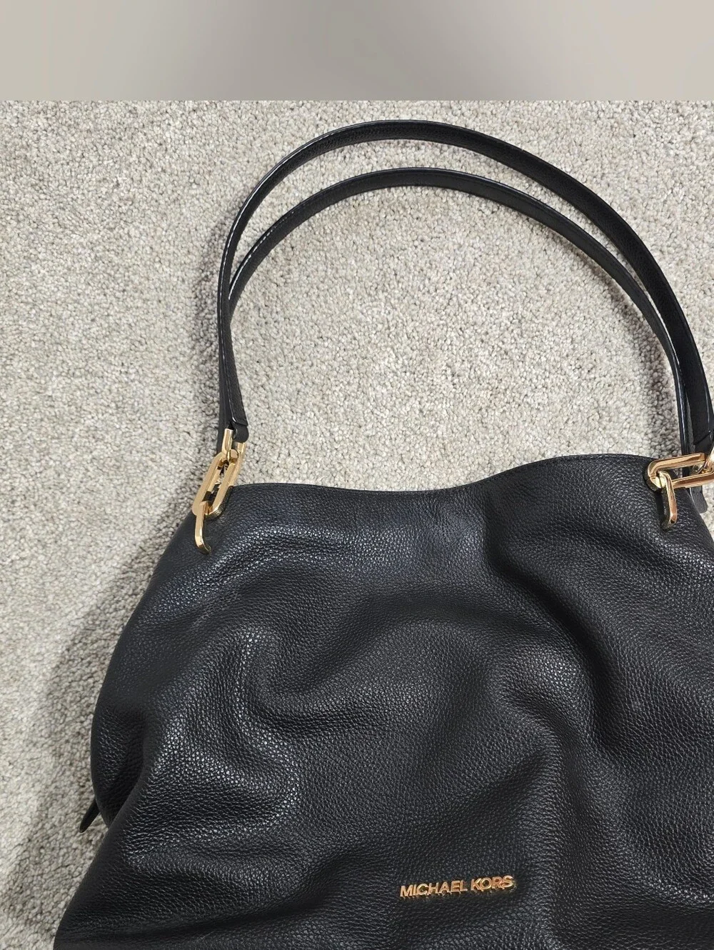 MICHAEL KORS Black Pebbled Leather Shoulder Hobo with Gold Hardware Slouchy